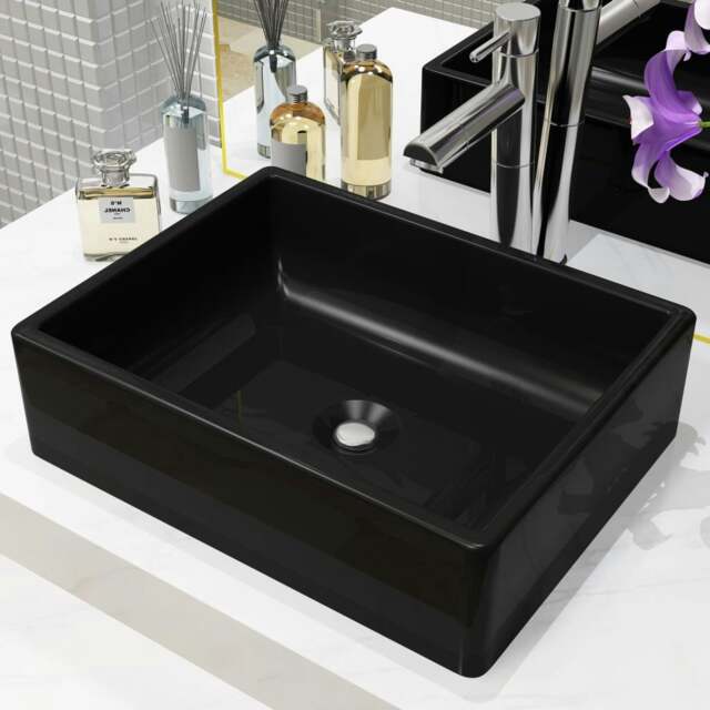 Rackhams Basin Ceramic Rectangular Black 41x30x12 cm