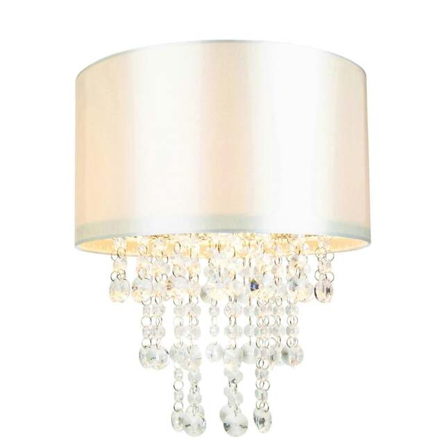 Rackhams Modern Cream Satin Fabric Pendant Light Shade with Transparent Acrylic Droplets - image 1