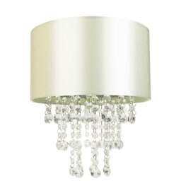 Rackhams Modern Cream Satin Fabric Pendant Light Shade with Transparent Acrylic Droplets - thumbnail 2