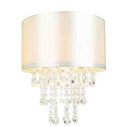 Rackhams Modern Cream Satin Fabric Pendant Light Shade with Transparent Acrylic Droplets