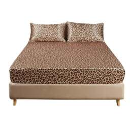 Rackhams Bed Sheet Gold Leopard Print Satin Silk High End Fitted Flat Sheet - King - thumbnail 1
