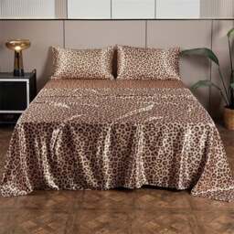 Rackhams Bed Sheet Gold Leopard Print Satin Silk High End Fitted Flat Sheet - King - thumbnail 3