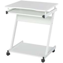 Rackhams Mobile Computer Desk, Z-Shaped Writing Desk, PC Table for Small Spaces, Workstation with 4 Wheels & Sliding Keyboard, White - thumbnail 1