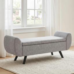 Rackhams Storage Ottoman with Armrest, Upholstered Linen Storage Bench - 1 - Storage Ottoman - Dark Grey
