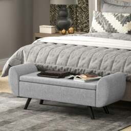Rackhams Storage Ottoman with Armrest, Upholstered Linen Storage Bench - 1 - Storage Ottoman - Dark Grey - thumbnail 4