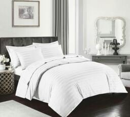 Rackhams T400 Satin Stripe Duvet Cover - White - Double - thumbnail 1