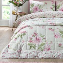 Rackhams Avebury Floral Reversible Quilted Bedspread Cream - 220 x 230 cm - Cream