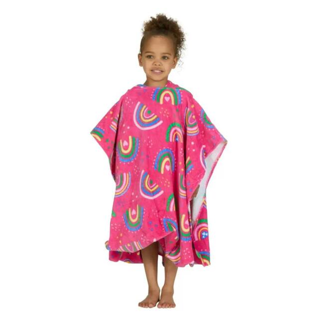 Rackhams Rainbow Magenta Kids Poncho Hooded Towel Robe - Pink - Age 3-5 - image 1