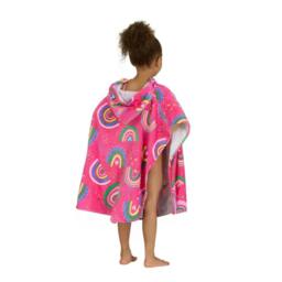Rackhams Rainbow Magenta Kids Poncho Hooded Towel Robe - Pink - Age 3-5 - thumbnail 2