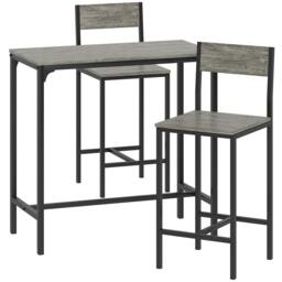 Rackhams Novero 3 Piece Industrial Breakfast Bar Set With 2 Stools And Footrest Support - thumbnail 2