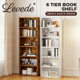 Rackhams 6 Tier Bookcase Shelving Storage Tall Adjustable Bookshelf Organizer Unit - White - thumbnail 3