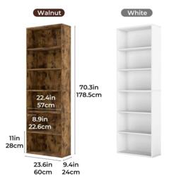 Rackhams 6 Tier Bookcase Shelving Storage Tall Adjustable Bookshelf Organizer Unit - White - thumbnail 4