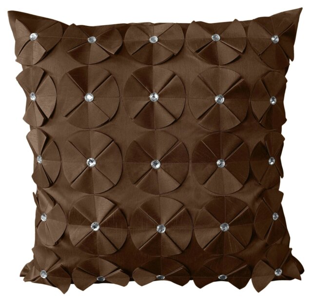 Rackhams 3D Petal Detail With Gem Stud Detail Cushion - 56cm x 56cm - Chocolate - image 1