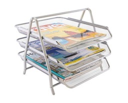 Rackhams Office Filing 3 Tier 3 Trays Holder A4 Document Letter Paper Wire Mesh Storage Organiser - Silver - thumbnail 2