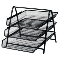 Rackhams Office Filing 3 Tier 3 Trays Holder A4 Document Letter Paper Wire Mesh Storage Organiser - Silver - thumbnail 3