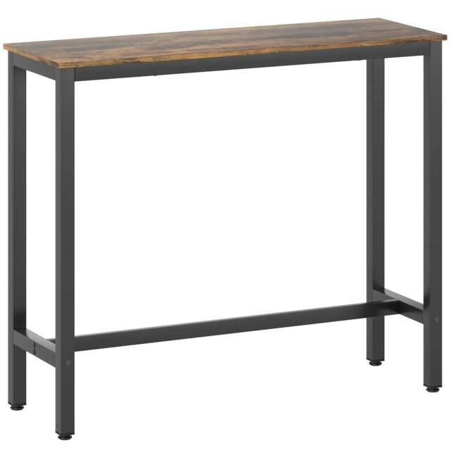 Rackhams Rectangular Bar Table, Wood Effect Pub Coffee Table for Small Space, Breakfast Dining, Kitchen, Industrial, Rustic Brown