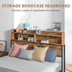 Rackhams Industrial Double Bed Frame, 4.6FT Steel Bed Base with Storage Headboard, Footboard, Slatted Support and Under Bed Storage, 141 x 207cm, Rustic Brown - thumbnail 4