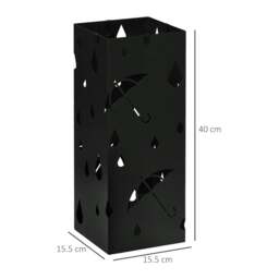Rackhams Steel Umbrella Stand, Square Umbrella Holder with 4 Hooks and Removable Drip Tray, Hollowed Umbrella Basket for Hallway, Black - thumbnail 3
