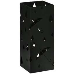 Rackhams Steel Umbrella Stand, Square Umbrella Holder with 4 Hooks and Removable Drip Tray, Hollowed Umbrella Basket for Hallway, Black - thumbnail 1