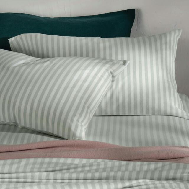 Rackhams Misty Green Herringbone Stripe Cotton Housewife Pillowcases - Standard - Pair - Housewife - image 1