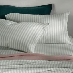 Rackhams Misty Green Herringbone Stripe Cotton Housewife Pillowcases - Standard - Pair - Housewife - thumbnail 5