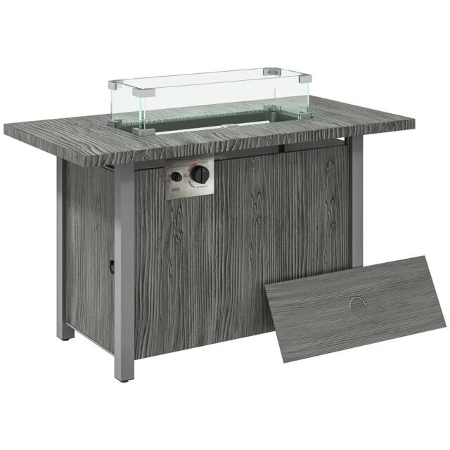 Rackhams 50,000 BTU Gas Fire Pit Table with Cover and Glass Screen - Dark Grey