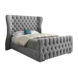 Rackhams Parma Wide Curved Winged Upholstered Soft Velvet Bed Frame - Grey - Blue - Small double - thumbnail 6