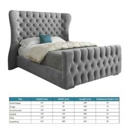Rackhams Parma Wide Curved Winged Upholstered Soft Velvet Bed Frame - Grey - Blue - Small double - thumbnail 5