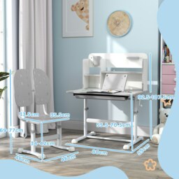 Rackhams AIYAPLAY Kids Desk & Chair Set, Height Adjustable Children School Study Desk with Tiltable Desktop Drawer, Reading Rack for Ages 3-13 Years - Grey - thumbnail 6