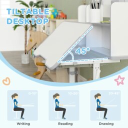 Rackhams AIYAPLAY Kids Desk & Chair Set, Height Adjustable Children School Study Desk with Tiltable Desktop Drawer, Reading Rack for Ages 3-13 Years - Grey - thumbnail 4