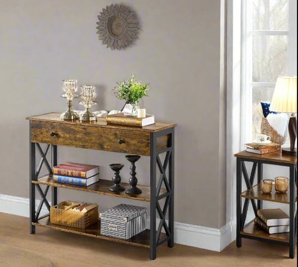Rackhams Industrial Console Table with Drawer and 2 Shelves - image 1