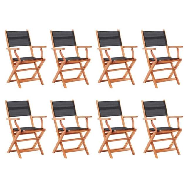 Rackhams Folding Garden Chairs 8 pcs Black Solid Eucalyptus Wood&Textilene