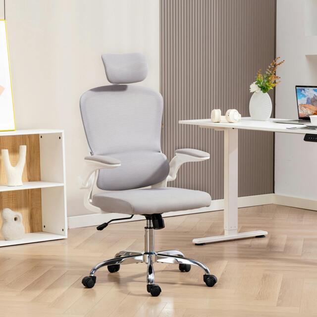 Rackhams High Back Mesh Computer Desk Chair with Lumbar Support, Black - Grey - Yes - Office Chair - image 1
