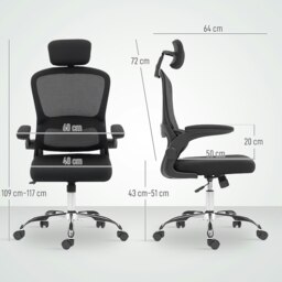 Rackhams High Back Mesh Computer Desk Chair with Lumbar Support, Black - Grey - Yes - Office Chair - thumbnail 3