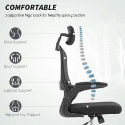 Rackhams High Back Mesh Computer Desk Chair with Lumbar Support, Black - Grey - Yes - Office Chair - thumbnail 5