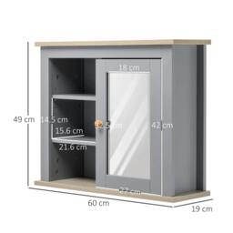 Rackhams Bathroom Wall Mirror Cabinet, Cupboard with Door, Storage Cabinet with Adjustable Shelf for Corridors Living Rooms, Grey - Grey - thumbnail 3