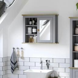Rackhams Bathroom Wall Mirror Cabinet, Cupboard with Door, Storage Cabinet with Adjustable Shelf for Corridors Living Rooms, Grey - Grey - thumbnail 2