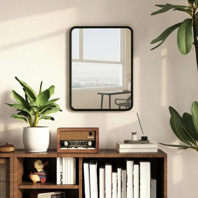 Rackhams Rectangular Mirror with Metal Frame, Decorative Wall Mirror, Black - 40.5 x 30 x 3 cm - Black - image 1