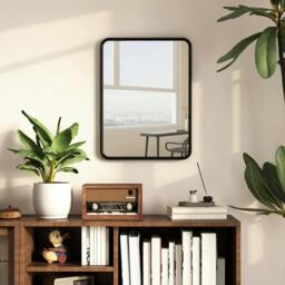 Rackhams Rectangular Mirror with Metal Frame, Decorative Wall Mirror, Black - 40.5 x 30 x 3 cm - Black - thumbnail 1