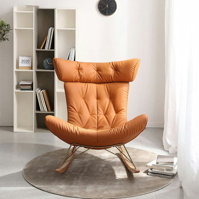 Rackhams Anwar Rocking Chair With Footstool, Orange Leather - PU Leather