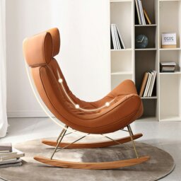 Rackhams Anwar Rocking Chair With Footstool, Orange Leather - PU Leather - thumbnail 6