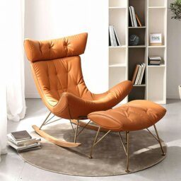 Rackhams Anwar Rocking Chair With Footstool, Orange Leather - PU Leather - thumbnail 2