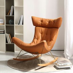 Rackhams Anwar Rocking Chair With Footstool, Orange Leather - PU Leather - thumbnail 3