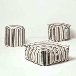Rackhams Grey, Black and White Stripe Bean Filled Pouffe - 45 x 40 cm - thumbnail 6