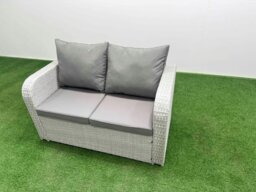 Rackhams PE Rattan Garden Furniture Set Reclining Chair Sofa Double Love Seat 2 Seater Sofa Lounge Set Rectangular Dining Table 3 Stools Light Grey - thumbnail 4