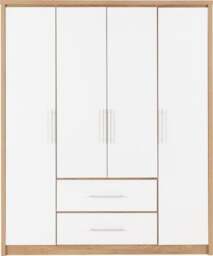 Rackhams Seville 4 Door 2 Drawer Wardrobe - White High Gloss and Light Oak - thumbnail 2