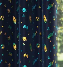 "Rackhams Infinity Kids Blue Space and Football Thermal Room Darkening Eyelet Curtain - For Childrens Bedroom - Blue - 66"" (168cm) Width x 72"" (183cm) Drop" - thumbnail 3