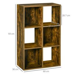 Rackhams Industrial Style Storage Shelf, Bookcase, Bookshelf with 6 Compartments, Freestanding Shelving Unit for Living Room, Home Study, Rustic Brown - thumbnail 3