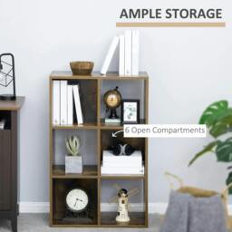 Rackhams Industrial Style Storage Shelf, Bookcase, Bookshelf with 6 Compartments, Freestanding Shelving Unit for Living Room, Home Study, Rustic Brown - thumbnail 5