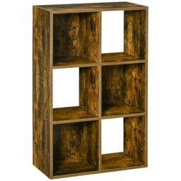 Rackhams Industrial Style Storage Shelf, Bookcase, Bookshelf with 6 Compartments, Freestanding Shelving Unit for Living Room, Home Study, Rustic Brown - thumbnail 1